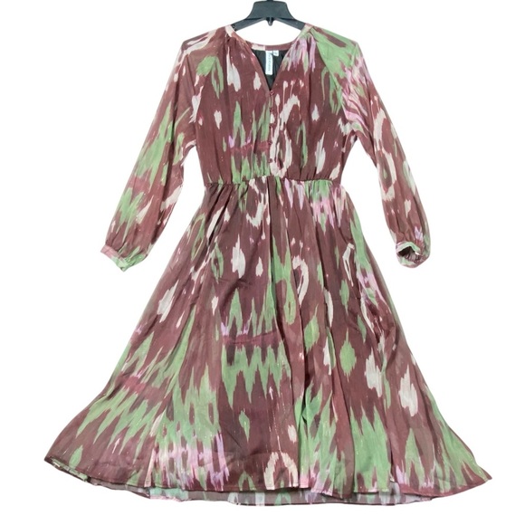 Grace + Karma Dresses & Skirts - Grace + Karma Ikat Print Maxi Dress Women's L Burgundy Green Long Sleeve NWT